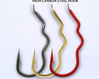 Barbed Multi-Bend Flip Hooks, Sizes #1–#14, Black/Gold/Red – product photo