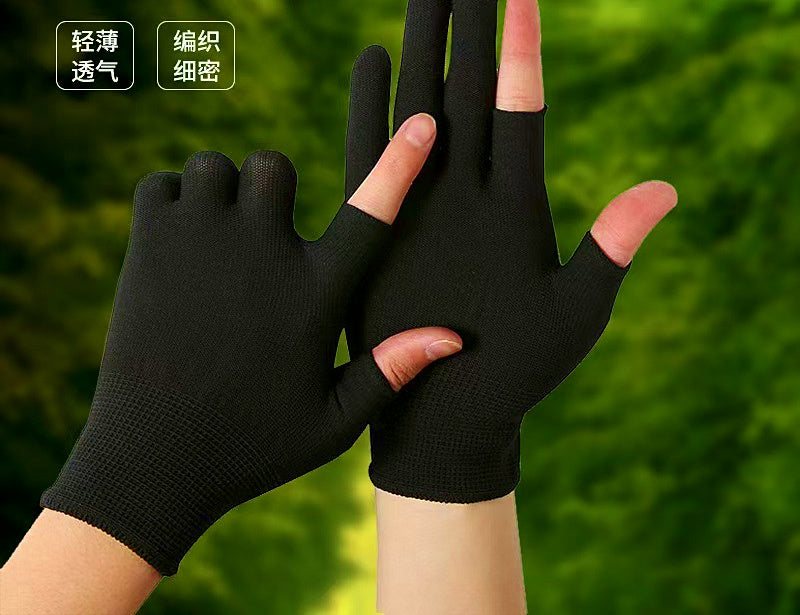 Thin Fingerless Fishing Gloves, Nylon Sun Protection – product photo