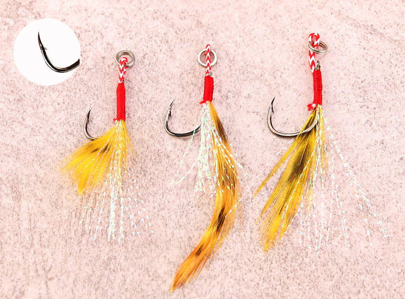 Feathered Single Hooks, Barbed, 50-Pack, Sizes 11, 12, 14 – product photo