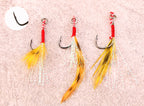 Feathered Single Hooks, Barbed, 50-Pack, Sizes 11, 12, 14 – product photo