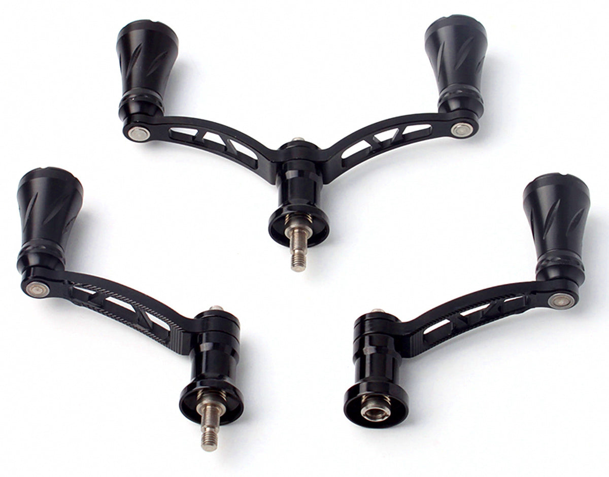 Aluminum Spinning Reel Handle Arm, Single or Double Knob, Black – product photo