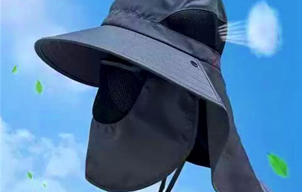 Wide Brim Sun Fishing Hat with Neck Flap, Polyester – product photo