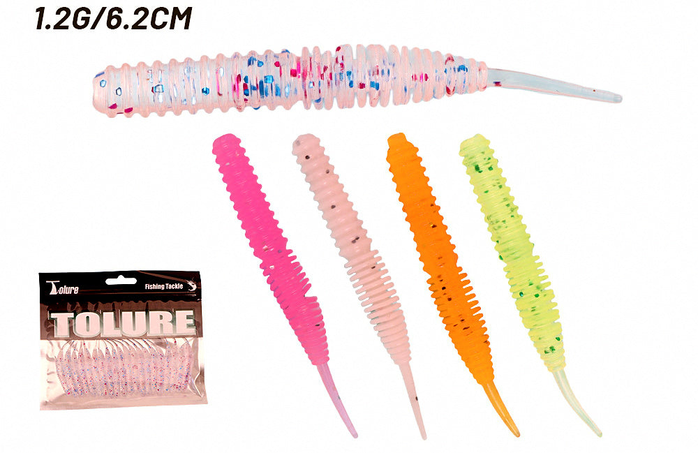 Soft Plastic Worm Lures, Threaded Body, 6.2 cm, 20-Pack – product photo