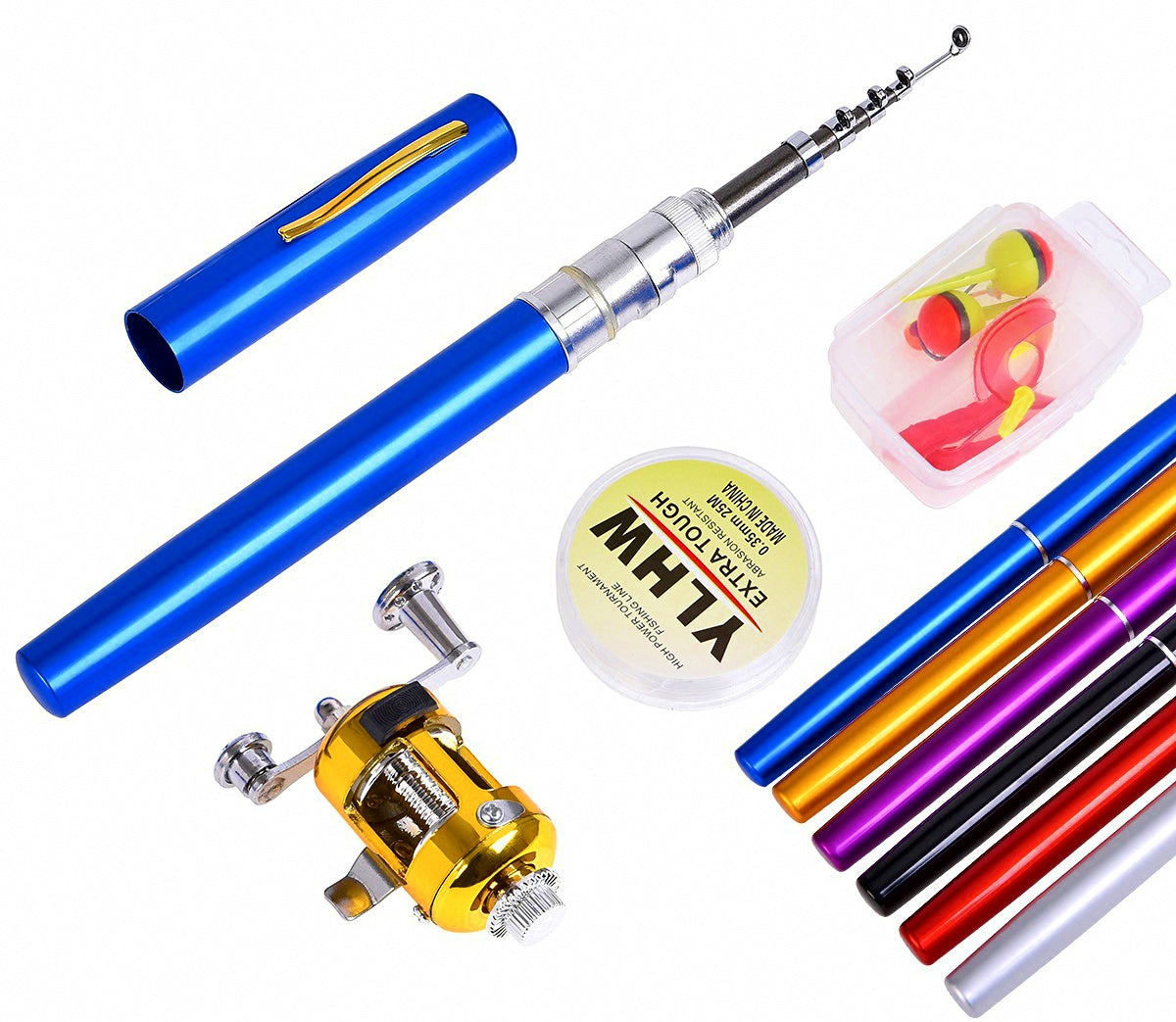 Telescopic Pen Rod & Reel Combo, Fiberglass, 5-Section – product photo