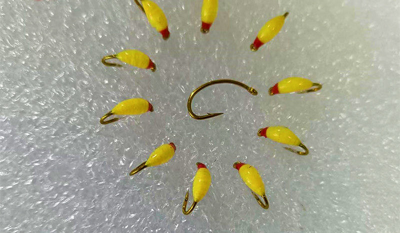 Red Head Yellow Nymph Flies, Barbed Hooks, Size 10–20 – product photo