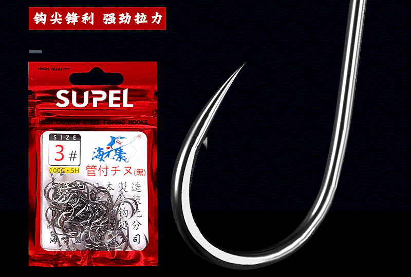 Black Barbed Fishing Hooks, 50 pcs, Sizes 0.3–5 – product photo