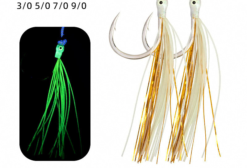 Glow Feathered Single Jig Hooks, 3-Pack, Sizes 3/0–9/0 – product photo