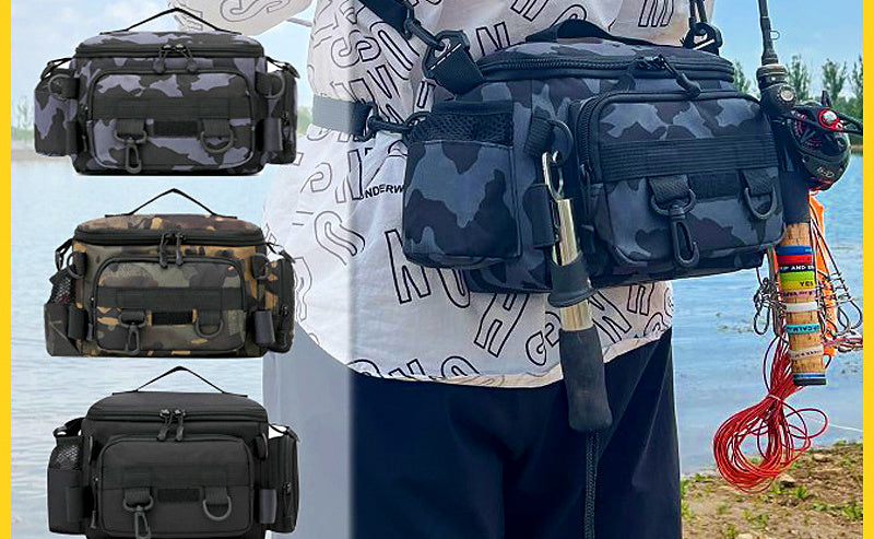 Fishing Waist Bag with Rod Holder, Large Capacity Tackle Bag – product photo