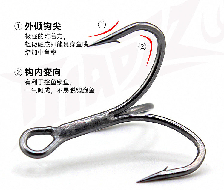 Short Shank Treble Hooks, Carbon Steel, Size 2–18 – product photo