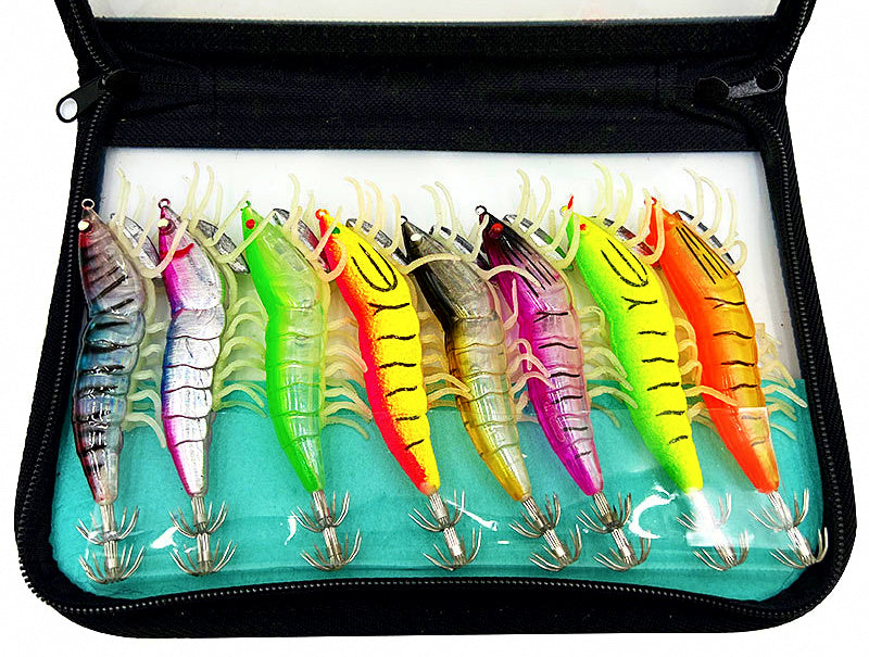 Glow Squid Jig Set, 8-Pack Soft Shrimp Style – product photo