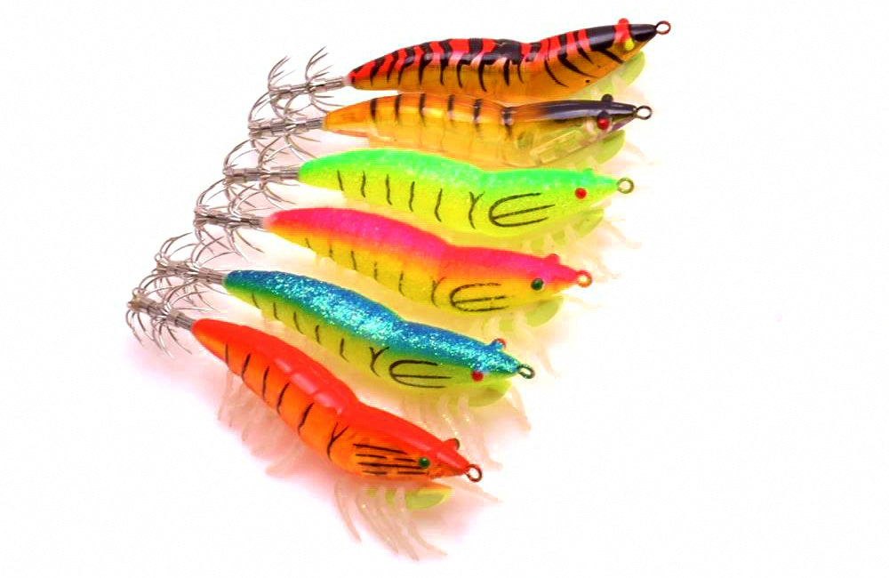 Glow Squid Jig, Wood Shrimp Style, Size 3.0 / 3.5 – product photo