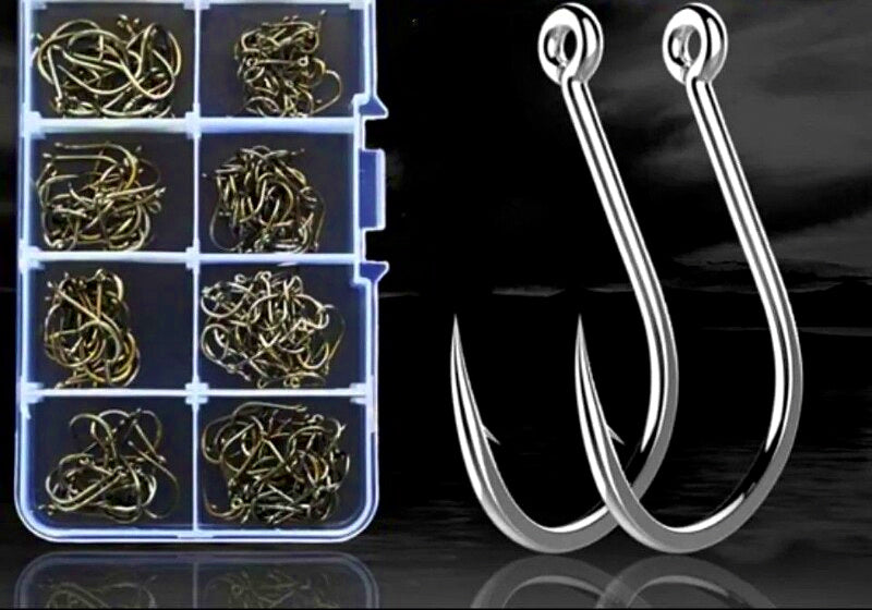 Iseni Style Barbed Eyed Hooks, Assorted Box, 100–600 pcs – product photo