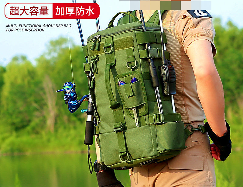 Fishing Backpack with Rod Holder, Nylon Tackle Bag – product photo