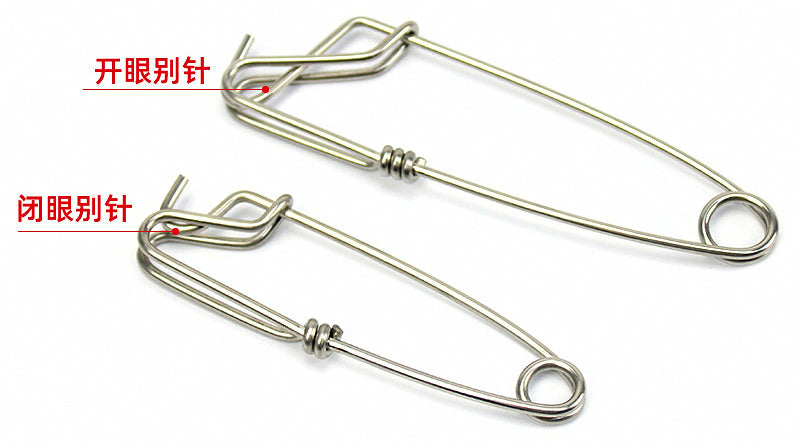 Stainless Steel Fishing Snap Safety Pins, Open & Closed Eye – product photo