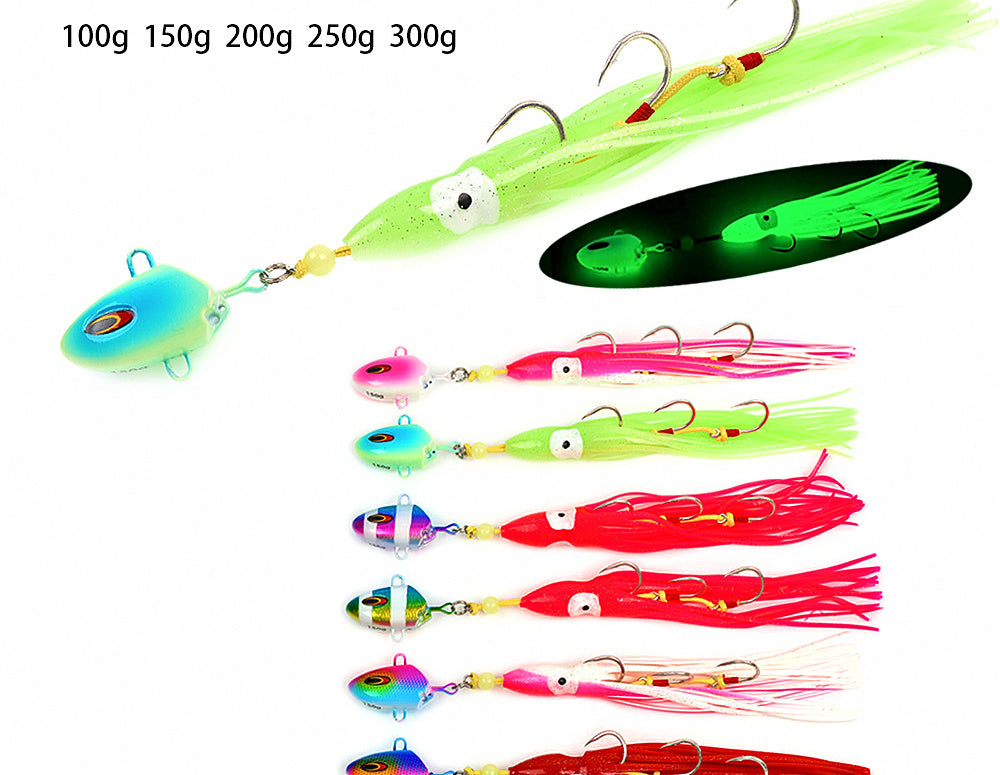 Glow Slow Pitch Jig with Squid Tail, 100–300 g (3.5–10.6 oz) – product photo
