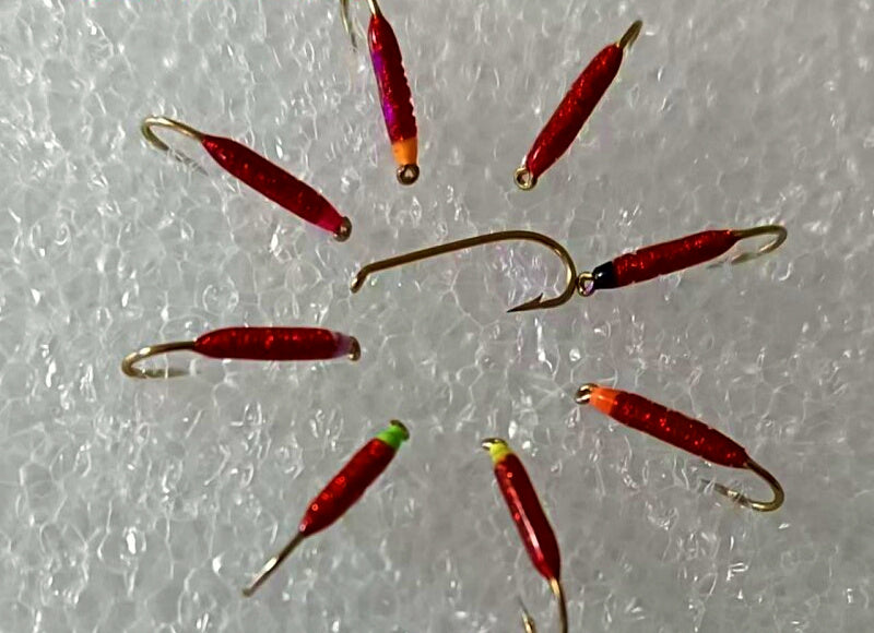 Bloodworm Fly Hooks, Barbed Micro Flies, 5–8 Pack – product photo