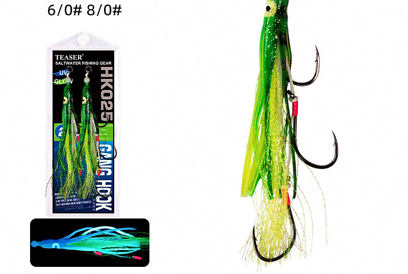 Squid Jig Hook Rig, Octopus Beak Style, 2-Pack, 6/0 & 8/0 – product photo