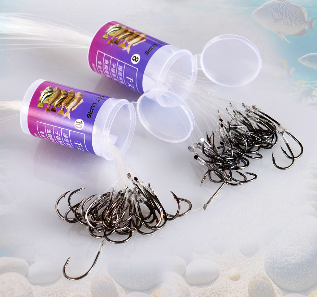 Pre-Tied Snelled Hooks with Line, Tub Pack, Sizes #1–#10 – product photo