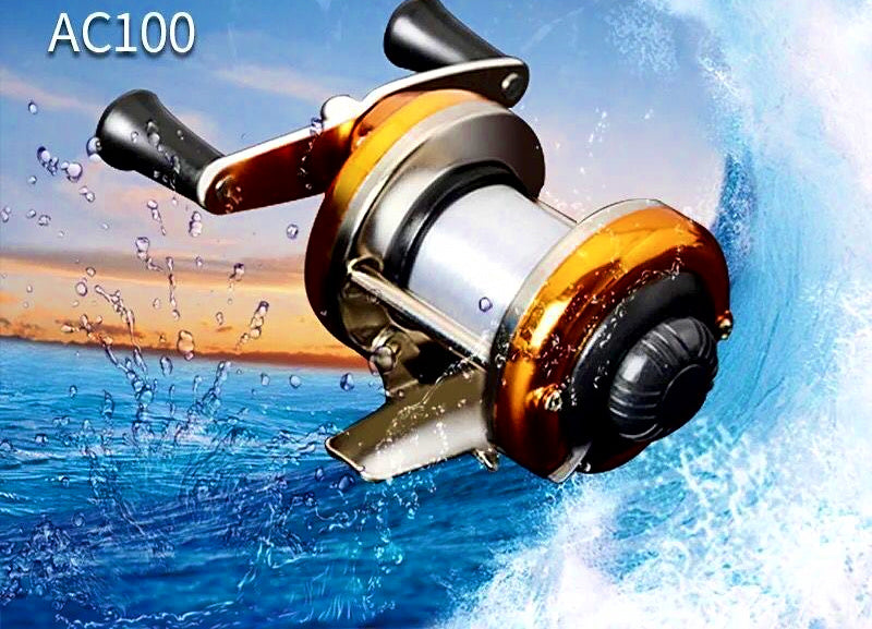 Mini Drum Ice Fishing Reel, Metal Handle, Gold or Blue – product photo