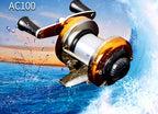 Mini Drum Ice Fishing Reel, Metal Handle, Gold or Blue – product photo