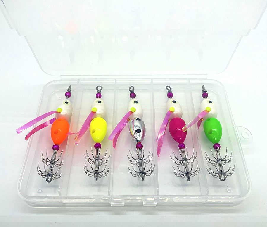 Glow Octopus & Squid Jig Set, 5 Colors in Box – product photo