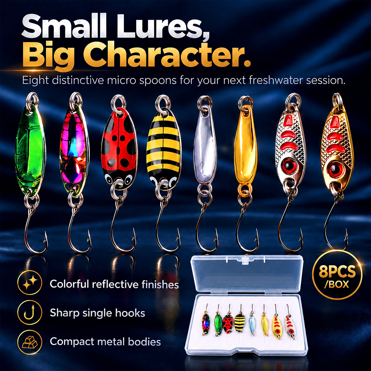 Micro Metal Spoon Lures, Ladybug Beetle Style, 8-Piece Box – product photo