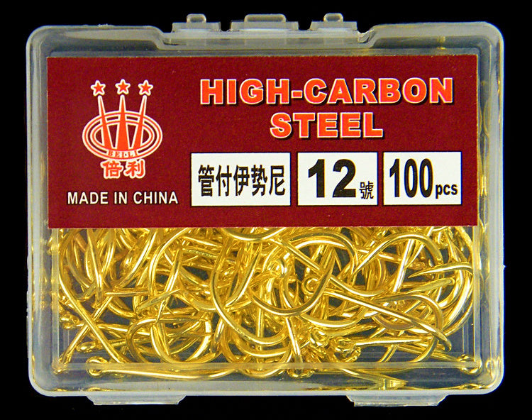 Iseni Fishing Hooks, Gold Barbed Eyed, 1,000 pcs (10 boxes) – product photo