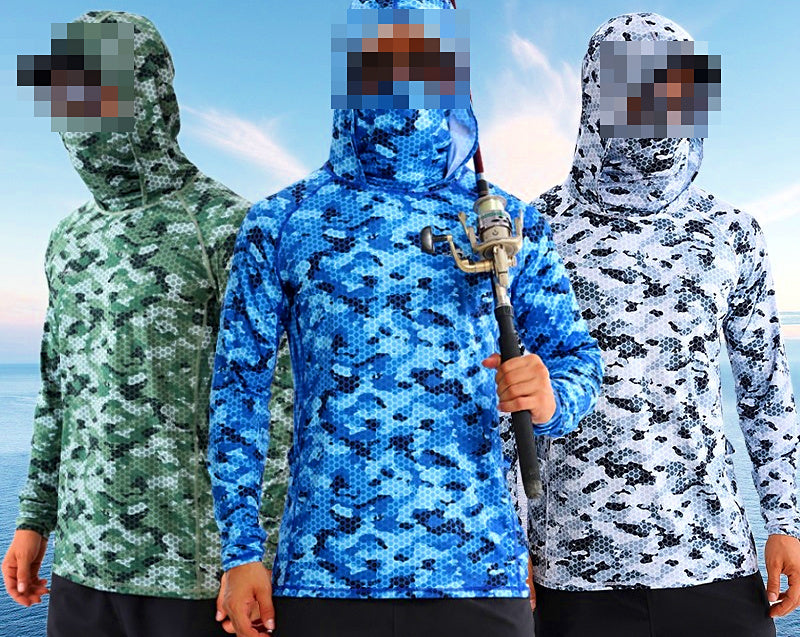 Hooded Fishing Sun Shirt with Face Mask, Quick-Dry UPF – product photo