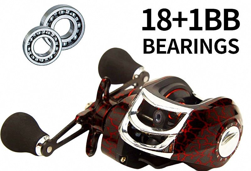 Red Crackle Baitcasting Reel, 7.2:1 Gear Ratio – product photo