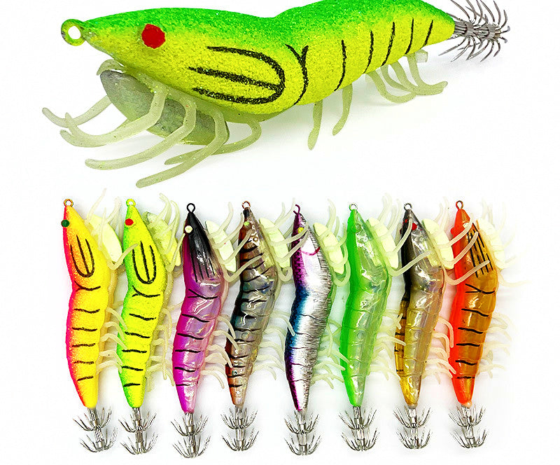 Glow Wood Shrimp Squid Jig with Soft Legs & Rattle, 3.0/3.5 – product photo