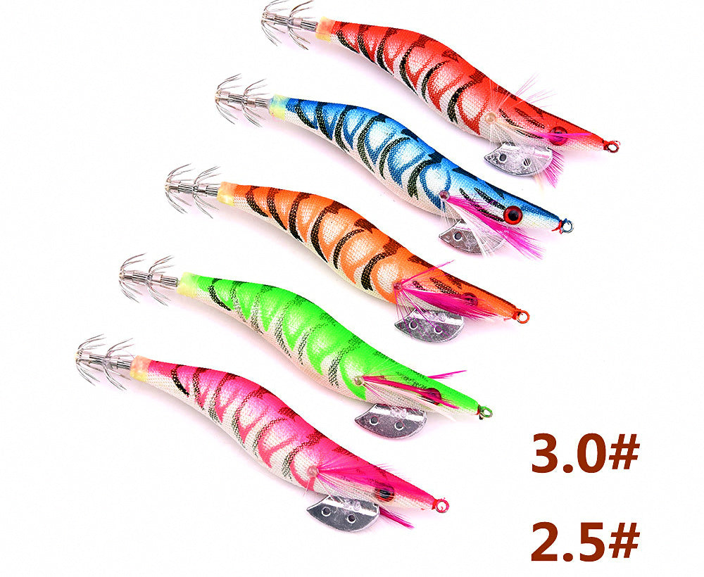 Wood Shrimp Lure Set, 5 Colors, Sizes 2.0 / 2.5 / 3.0 – product photo