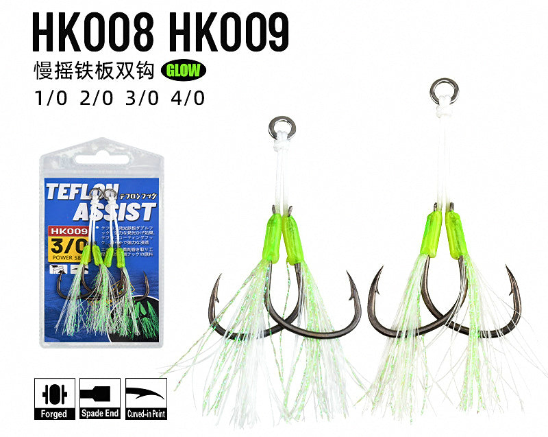 Glow Double Assist Hooks for Jigs, Sizes 1/0–4/0 – product photo