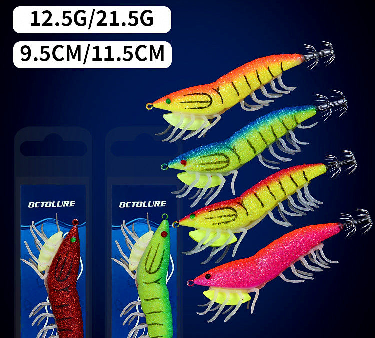 Glow Wooden Shrimp Squid Jig, 12.5–21.5 g (0.44–0.76 oz) – product photo