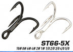 Barbed Treble Hooks, Size 6 to 5/0, Black Nickel or Satin Tin – product photo