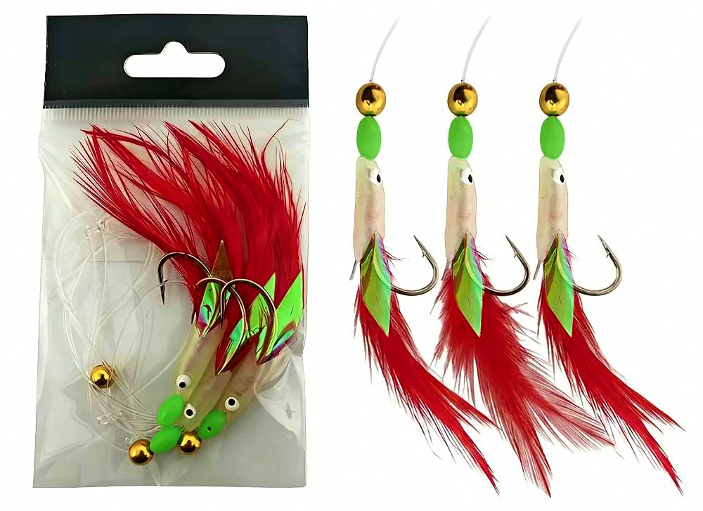 Feather Fish Head 3-Hook Rig, Barbed, Pack of 1 Rig – product photo