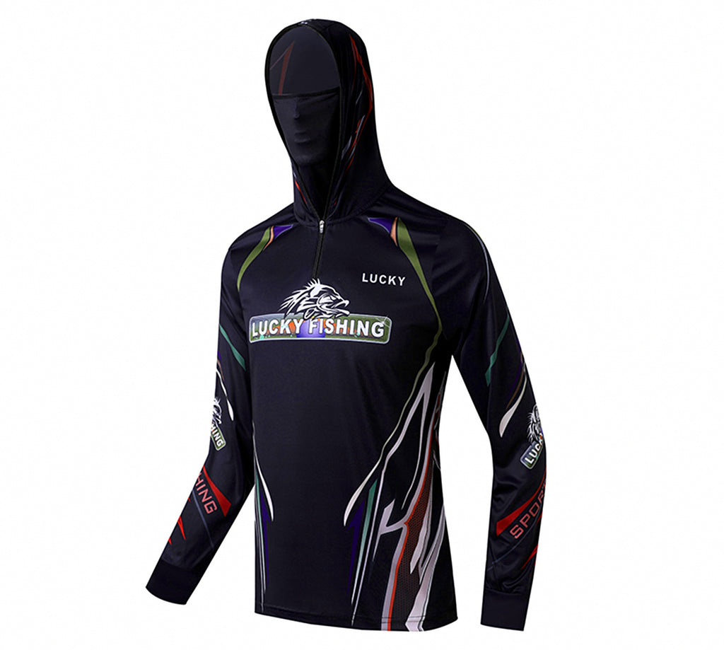 Black Sun Protection Fishing Shirt with Face Cover – product photo