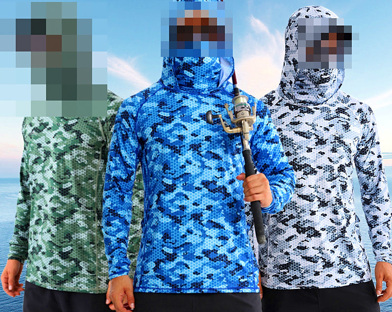 Hooded UV Sun Fishing Shirt with Face Mask, Quick-Dry – product photo