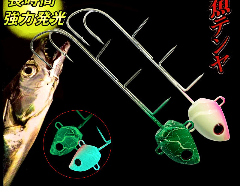 Glow Barbed Double Hooks for Boat Fishing, Sizes 4-15 – product photo