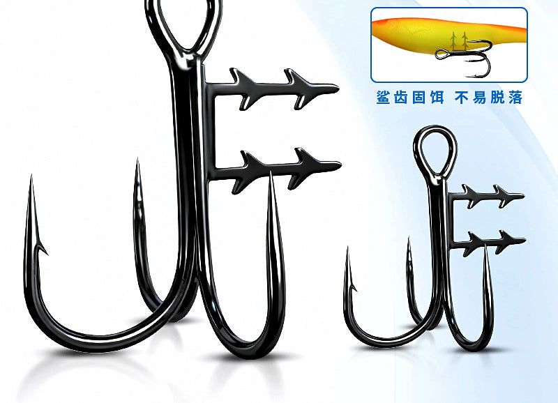 Black Nickel Treble Hooks, Barbed, Sizes 8 to 3/0 – product photo