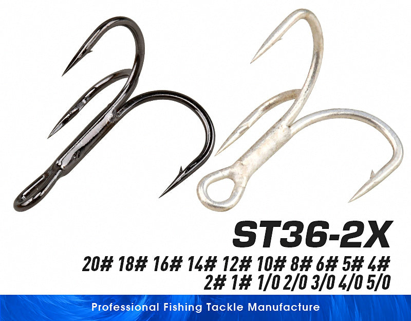 Barbed Treble Hooks, Black Nickel & Matte Tin, Sizes 12–2/0 – product photo