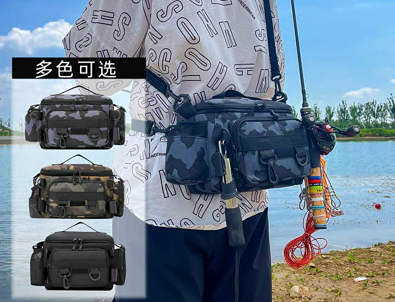 Fishing Waist Bag with Rod Holder, Oxford Cloth, Multi-Pocket – product photo