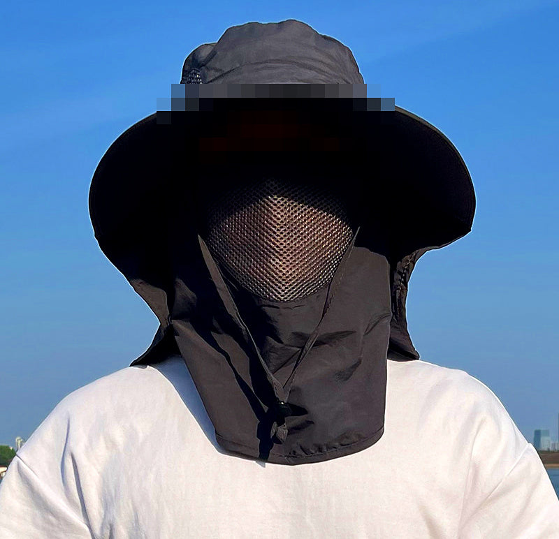 Men's Wide-Brim Fishing Sun Hat, Neck Flap & Face Mask – product photo