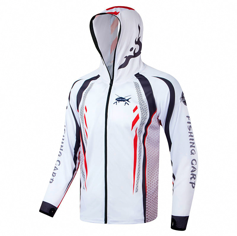 Men's Quick-Dry Fishing Sun Shirt, Mesh, Zip Pockets, White – product photo