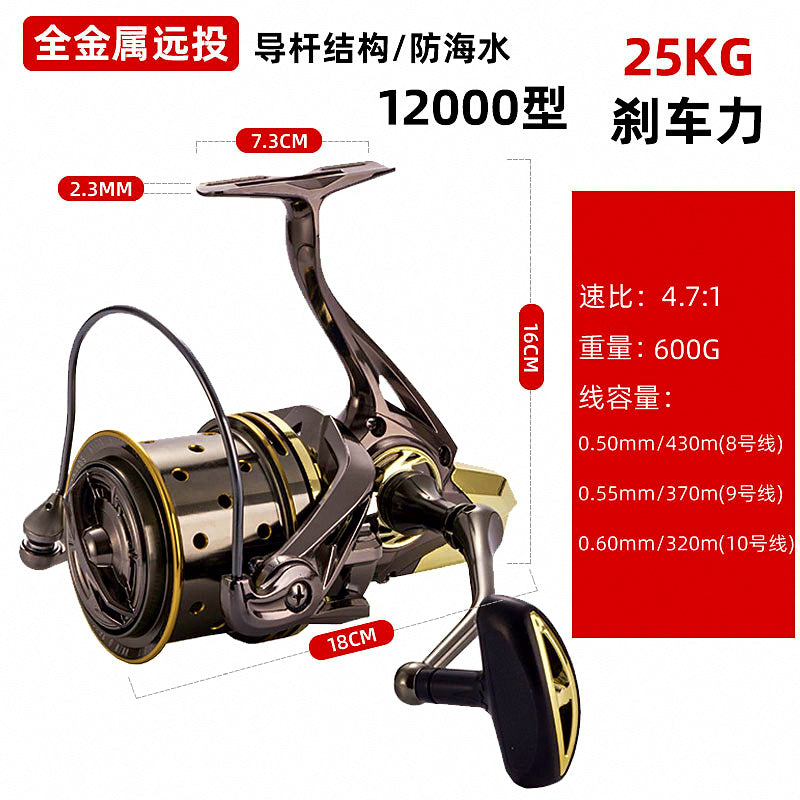 Long Cast Metal Spinning Reel, 8000-12000, Front Drag – product photo