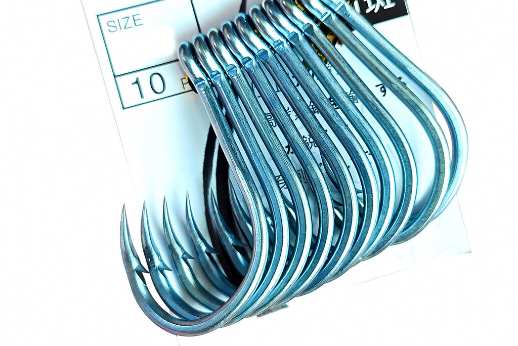 Extra Strong Blue Barbed Saltwater Hooks, 10 Pack, 1 to 16/0 – product photo