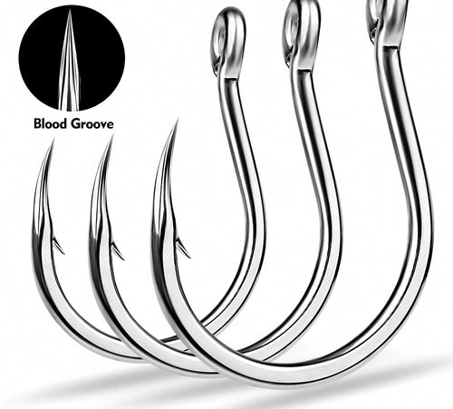 Carbon Steel Single Jig Hooks with Ring, 10-Pack, 1/0–5/0 – product photo