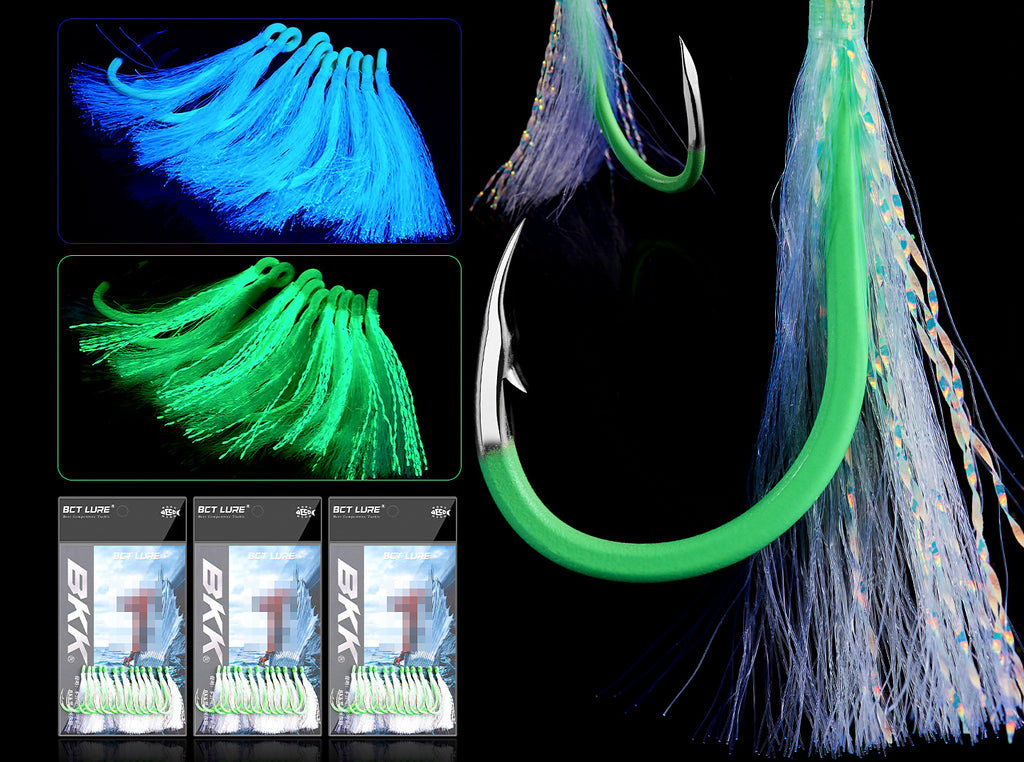UV Glow Thread Single Hooks, Sizes 6–12, Saltwater – product photo