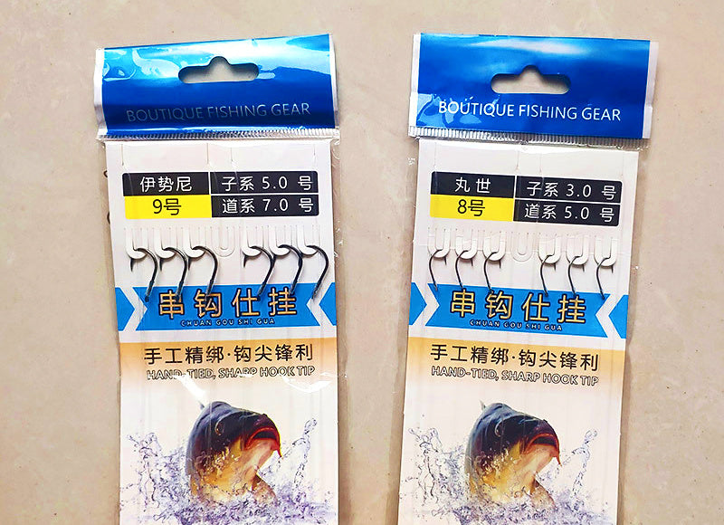 Snelled 3-Hook Rig, Barbed Hooks on Clear Line – product photo