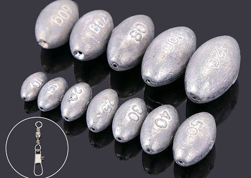 Lead Olive Sinkers, Center-Hole, 0.04–5.3 oz (1–150 g) – product photo