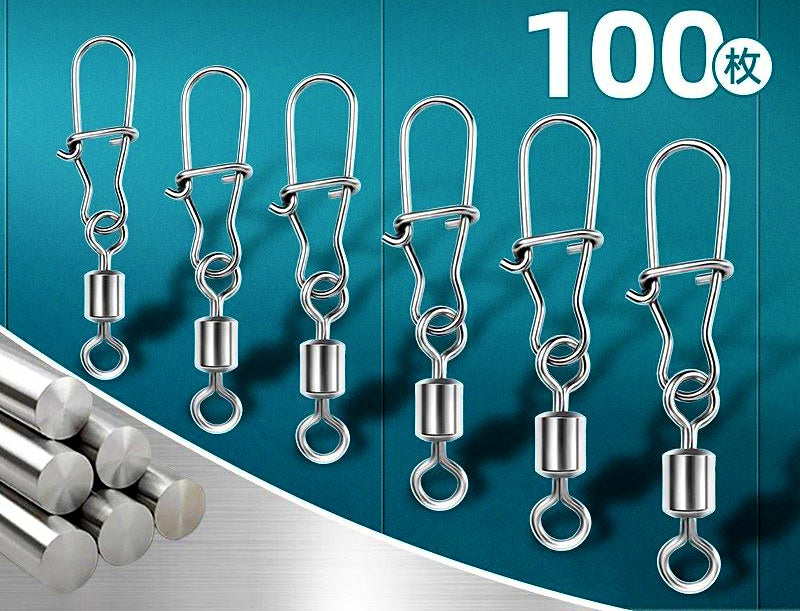Reinforced Safety Pin Snap Swivels, Sizes 2–14, 50/100 Pack – product photo